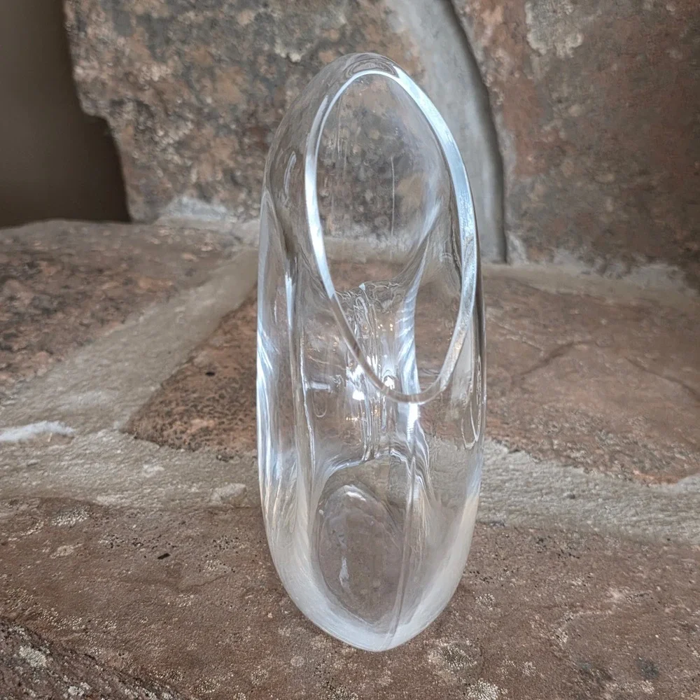 Modern Hand Blown Clear Glass Donut Vase Asymmetrical Torus Sculptural 7.5in